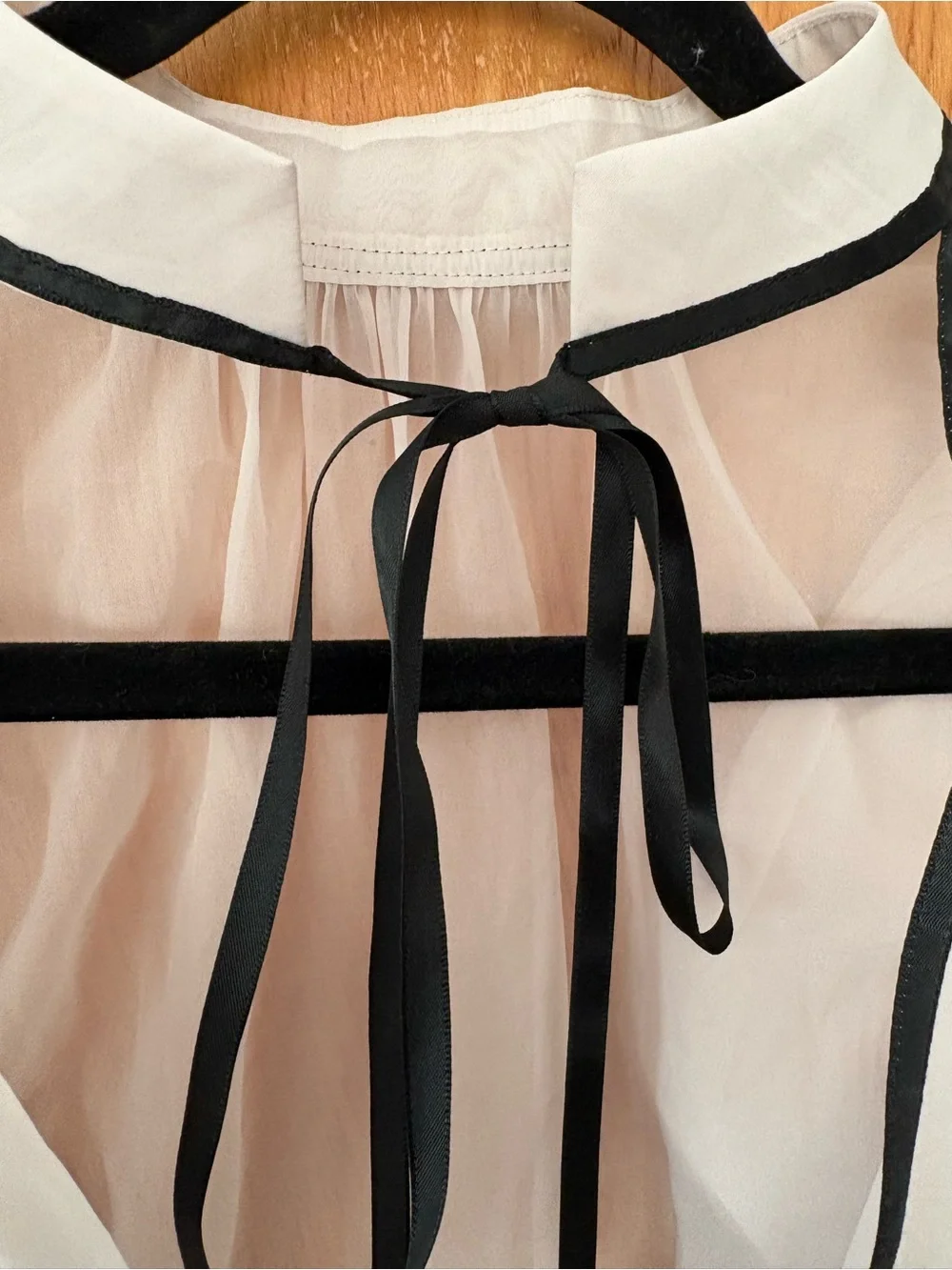 Snidel Sheer White Tie-Neck Puff Sleeve Blouse or bolero with Black Trim 0